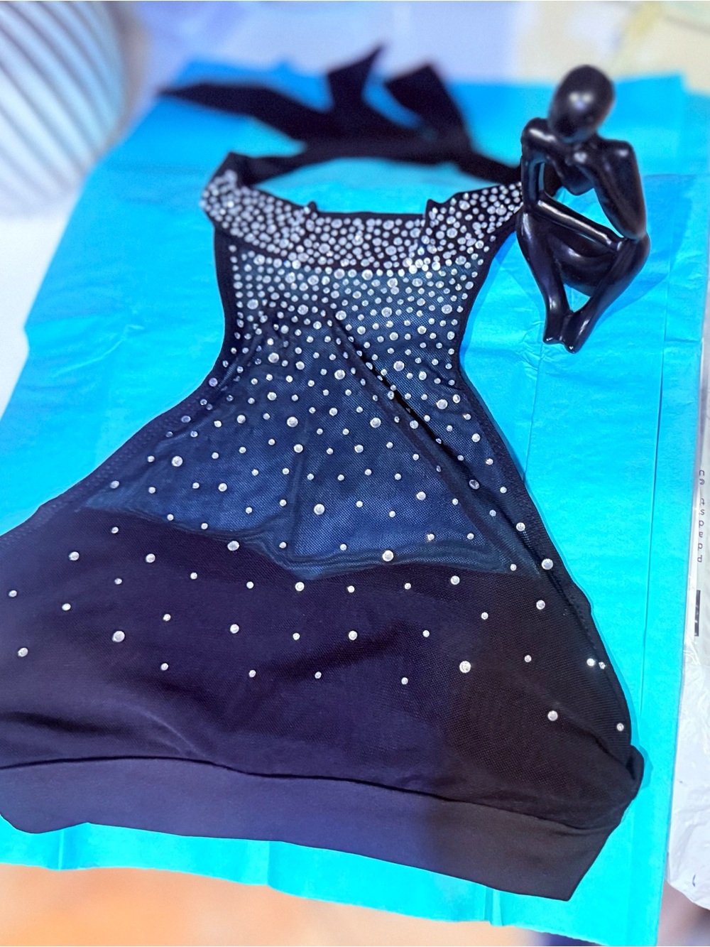 Black Sleeveless Rhinestone Halter Dress